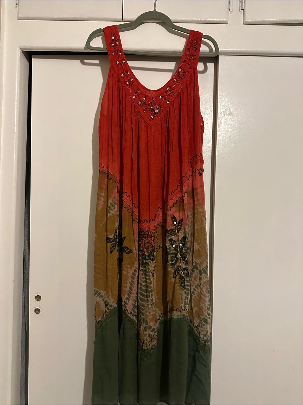 Bohemian Beaded Maxi Dress in Red, Olive and Mustard
